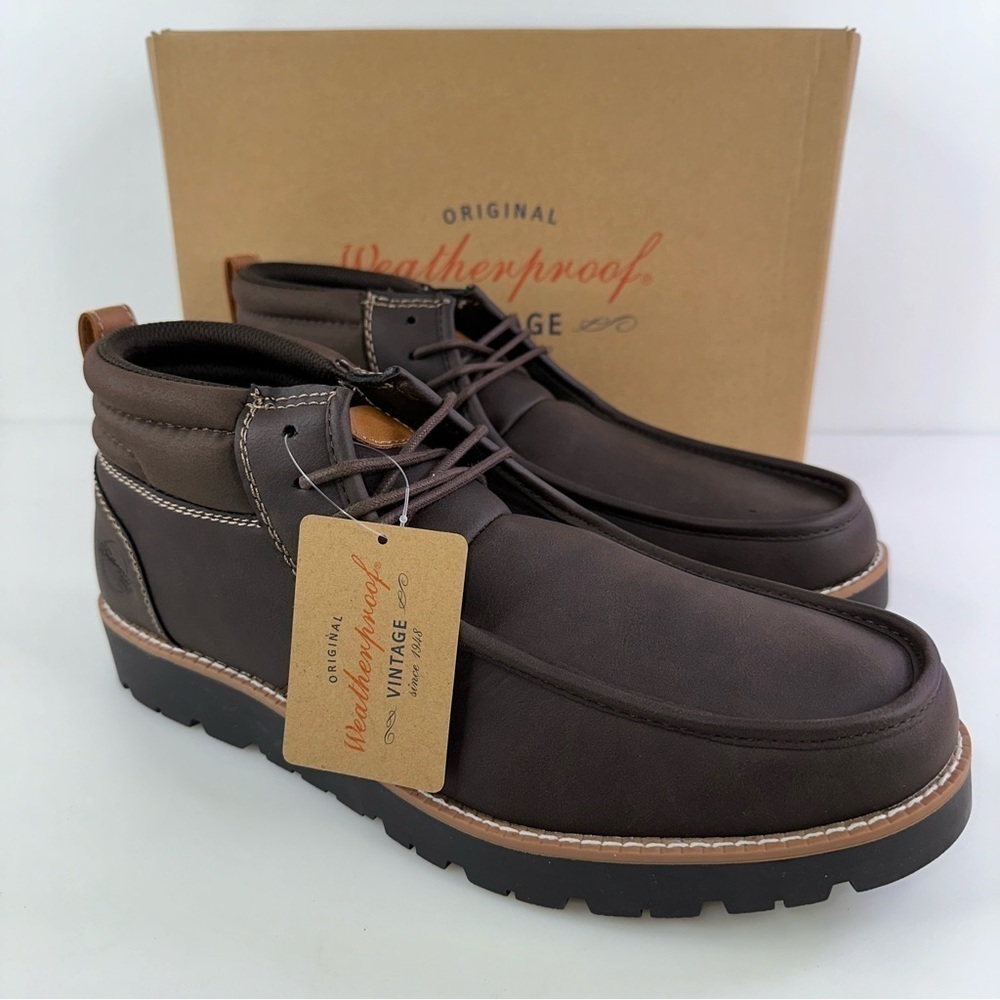 Weatherproof Vintage Men's Faux-Leather Chukka Boot Brown 13 M New chester lace